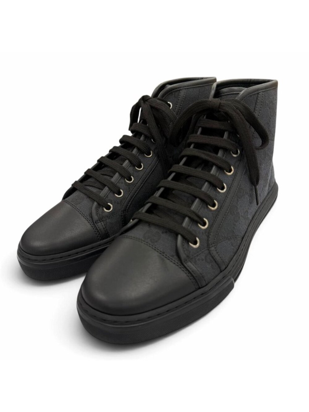 Gucci GG Canvas Leather Lace-up High Top Sneakers Black 7.5